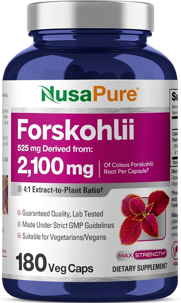 NusaPure Forskohlii 4:1 エキス、525 mg 相当 21,00 mgper Veggie キャップ - 180 カプセル(非GMO、グルテンフリー)