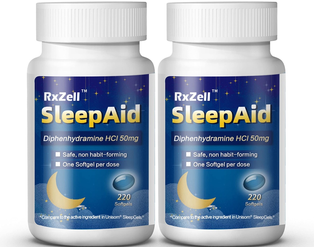 睡眠補助金、Diphenhydramine Softgels 50mg、簡単・ツー・スワロー、サポート より深い眠り、非習慣形成(220の計算  2のパック)
