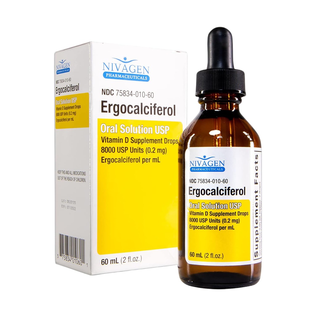 NivagenのビタミンD2の液体は8,000 USP (Ergocalciferol)を落とします | サービングごとの400 IU | 2は1日あたりの低下します | 1,200のサービング、60ml (2のfl.oz)   より速い吸収 | 骨、筋肉及び免疫サポート | アメリカ製