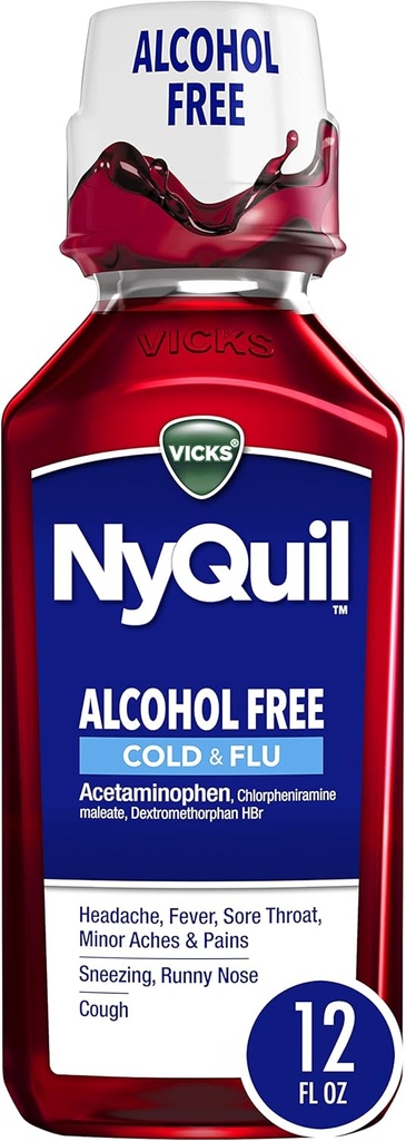 Vicks NyQuil, アルコールフリー, 咳, 風邪 & インフルエンザリリーフ, Sore Throat, Fever & Congestionリリーフ, ベリー, 12 Fl Oz