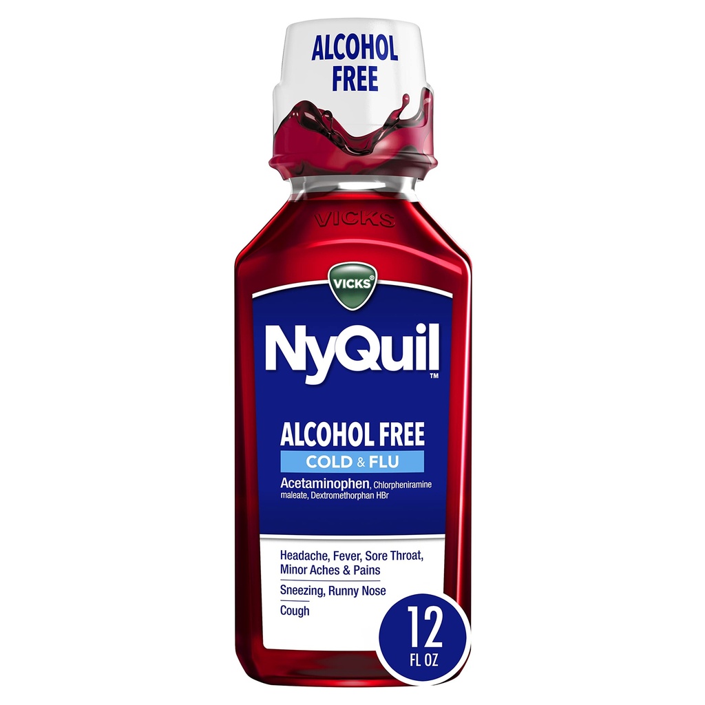 Vicks NyQuil, アルコールフリー, 咳, 風邪 & インフルエンザリリーフ, Sore Throat, Fever & Congestionリリーフ, ベリー, 12 Fl Oz