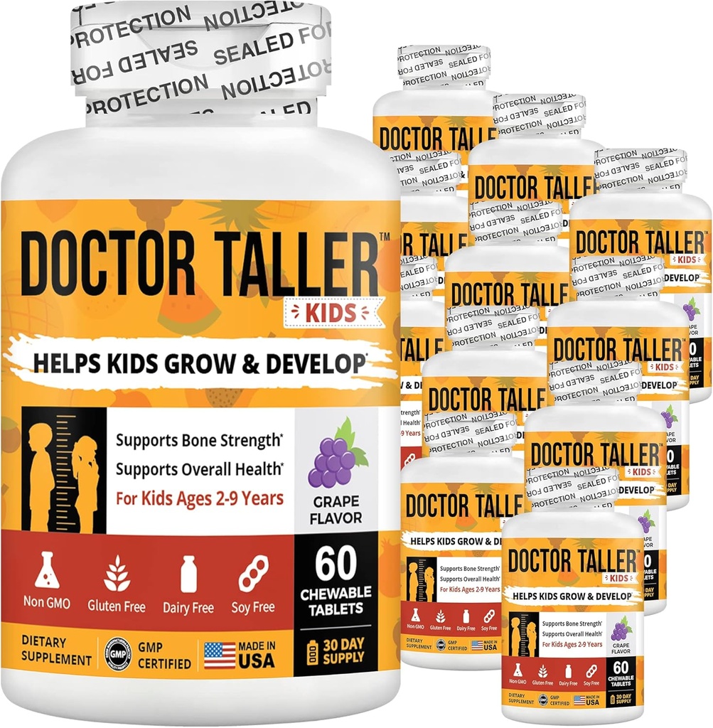 NuBest Doctor Taller Kids with Multivitamins、Multimineral、Calcium Chewableタブレット、Calciumサプリメント for Kids Age 2〜9 - グレープフレーバー - 子供たちに健康を助けます - 12パック