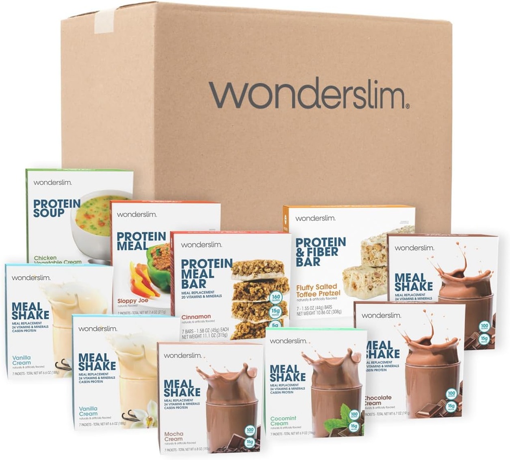 Wonderslim 2週の減量の食事用キット–減量のための食事療法の食糧を食べる70の準備、長期成功のための作り付けの構造が付いている人及び女性のための準備された食事及び軽食