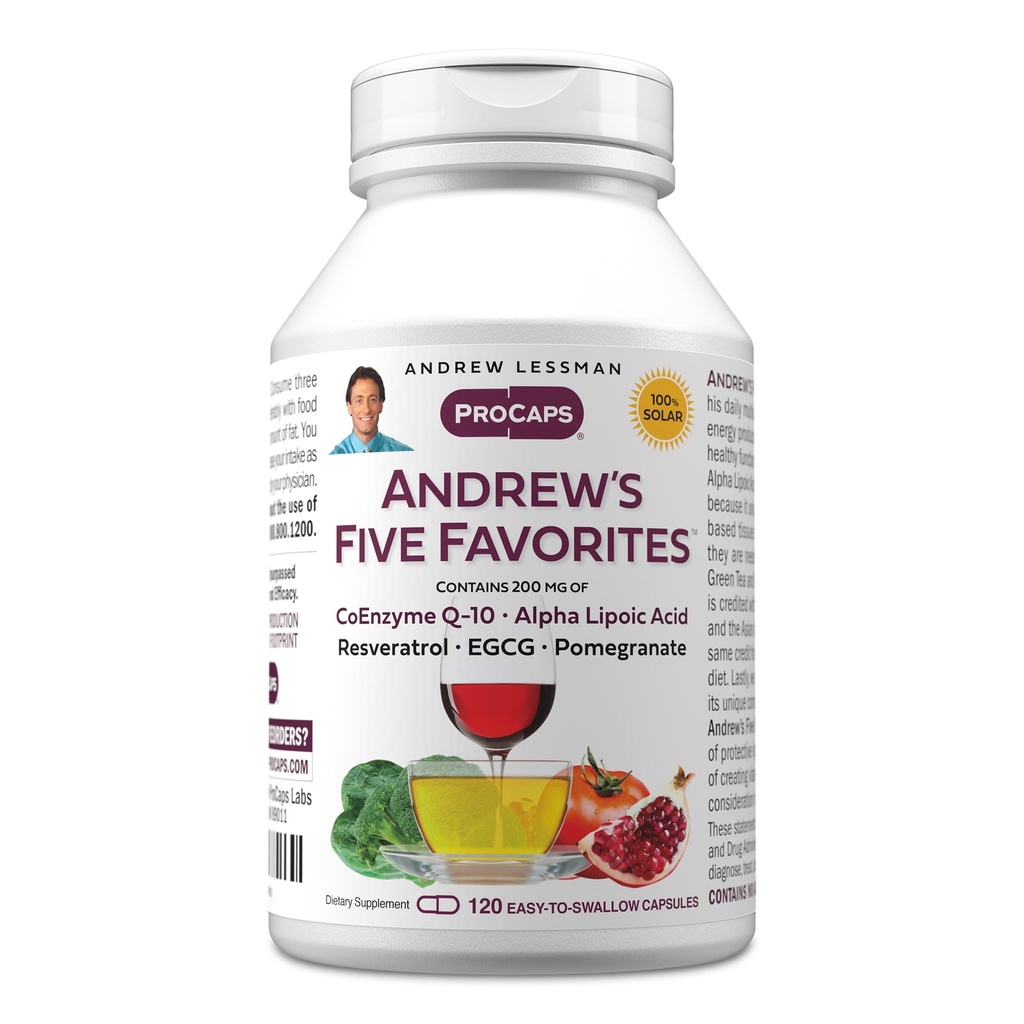 ANDREW LESSMANアンドリューの5つのお気に入り120カプセル - Coenzyme Q-10、Resveratrol、EGCG、Pomegranateおよびアルファリポ酸、強力な酸化防止サポート、無添加のそれぞれ200mgを提供