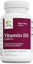 Terry Naturally Vitamin D3 - Bone Health & Bone Strength Supplement - Dietary Supplement for Immune System & Brain Support - 5,000 IU Vitamin D Tablets with Mixed Berry Flavor - 90 Chewable Tablets