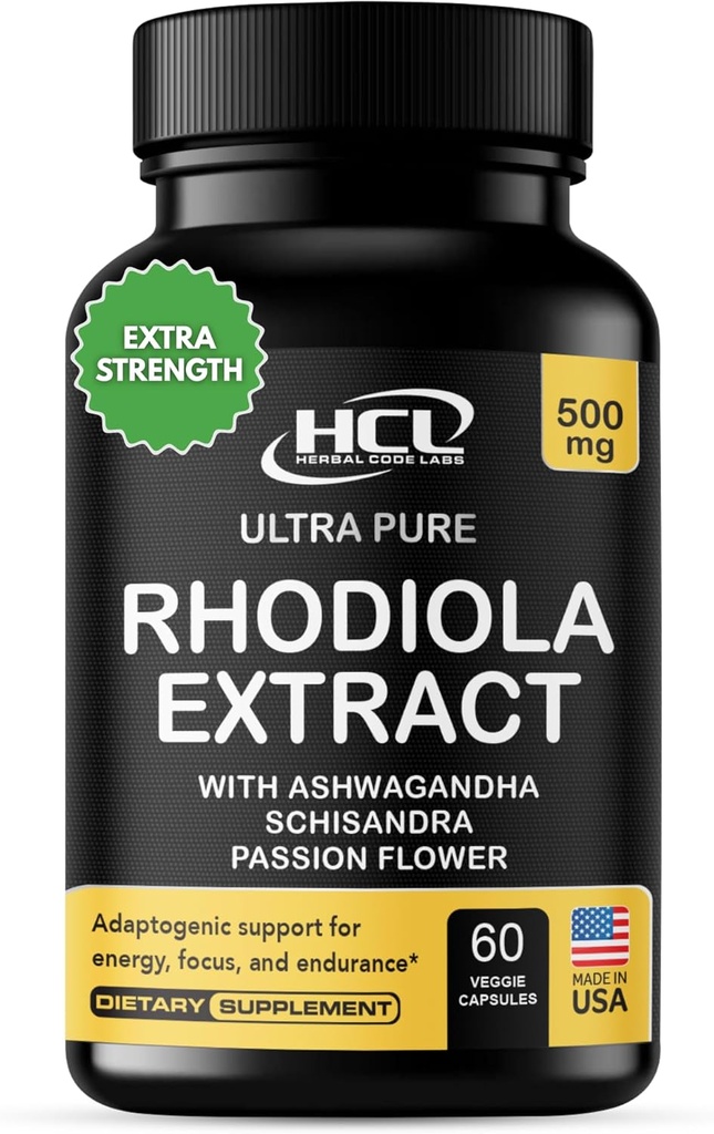 Rhodiola Rosea Supplement High Potency Extract 500mg - 3% Rosavins 1% Salidrosides with Ashwagandha Shisandra Passion Flower Herb Powder Capsules - Natural Way to Relieve Stress - Pills for Energy
