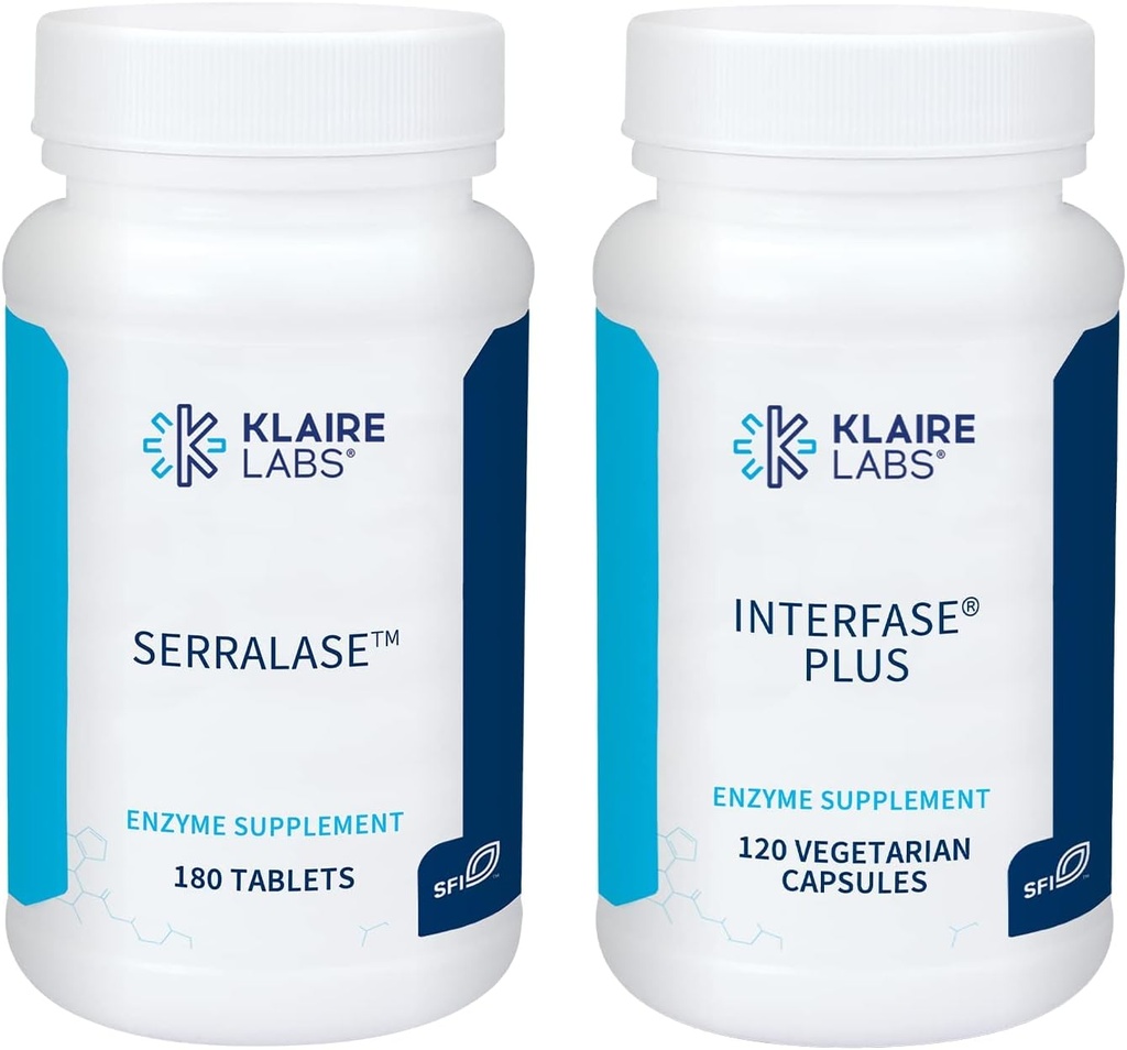 Klaire Labs Interfase Plus(120カプセル)+Serralase(180錠) - マルチ酵素、Serratia Peptidase&Bromelain「消化酵素 - 消化器系、Gut Flora、バイオフィルム&デトックス