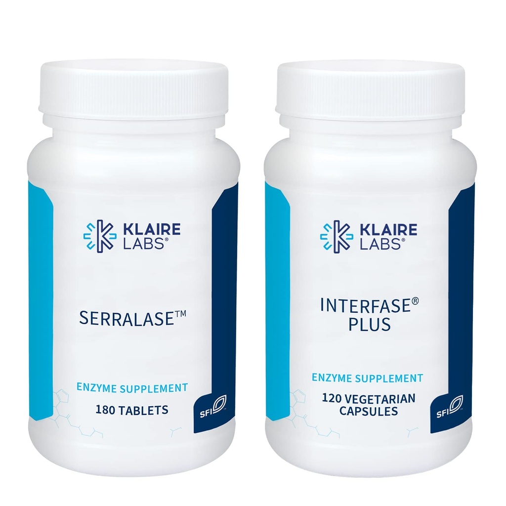 Klaire Labs Interfase Plus(120カプセル)+Serralase(180錠) - マルチ酵素、Serratia Peptidase&Bromelain「消化酵素 - 消化器系、Gut Flora、バイオフィルム&デトックス