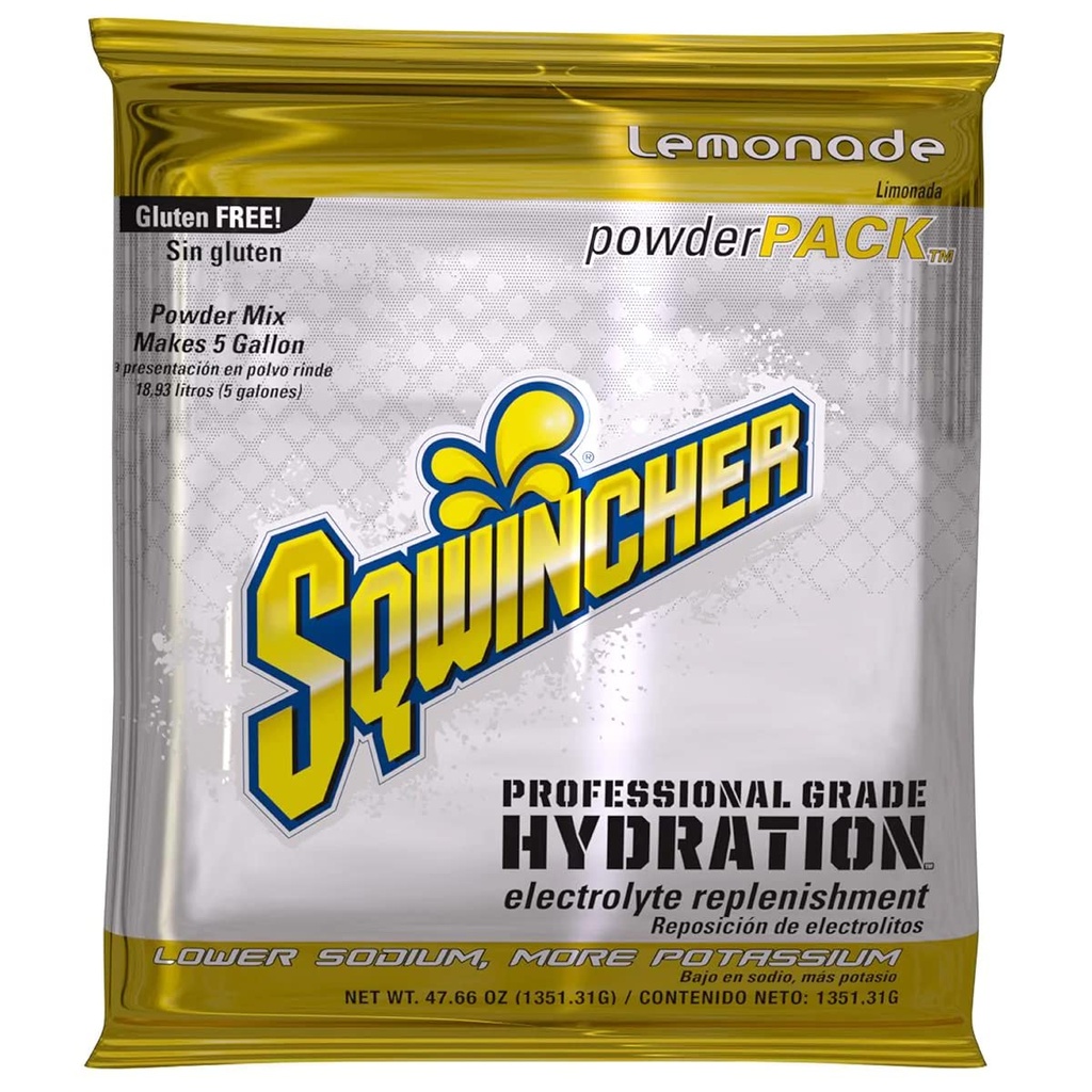 Sqwincher パウダーパック | レモンード風味 | 低カロリー | ナトリウム | 電解液補充液ミックス | 5ガロン水に加える | 47.66 oz パック(16パック)