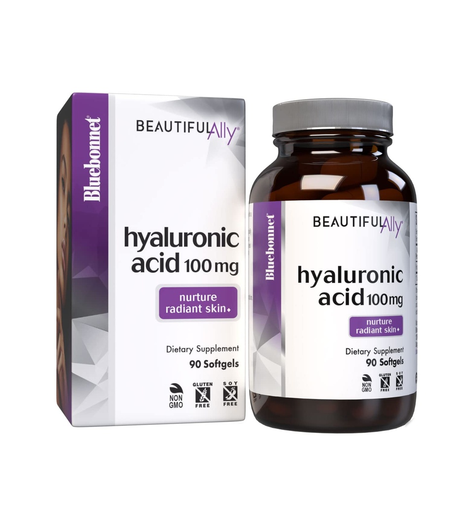 Bluebonnet栄養の美しい味方のHyaluronic酸100mgのNurtureのRadeiantの皮*、非GMOのグルテンフリー、大豆なし、90のSoftgelsの90のサービング