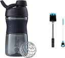BlenderBottle SportMixer シェーカー ボトル パーフェクト プロテインシェークとプレワークアウト、20-Ounce、ブラック&2-in-1シェーカー ボトルとストロークリーニングブラシ、1パック、グレー
