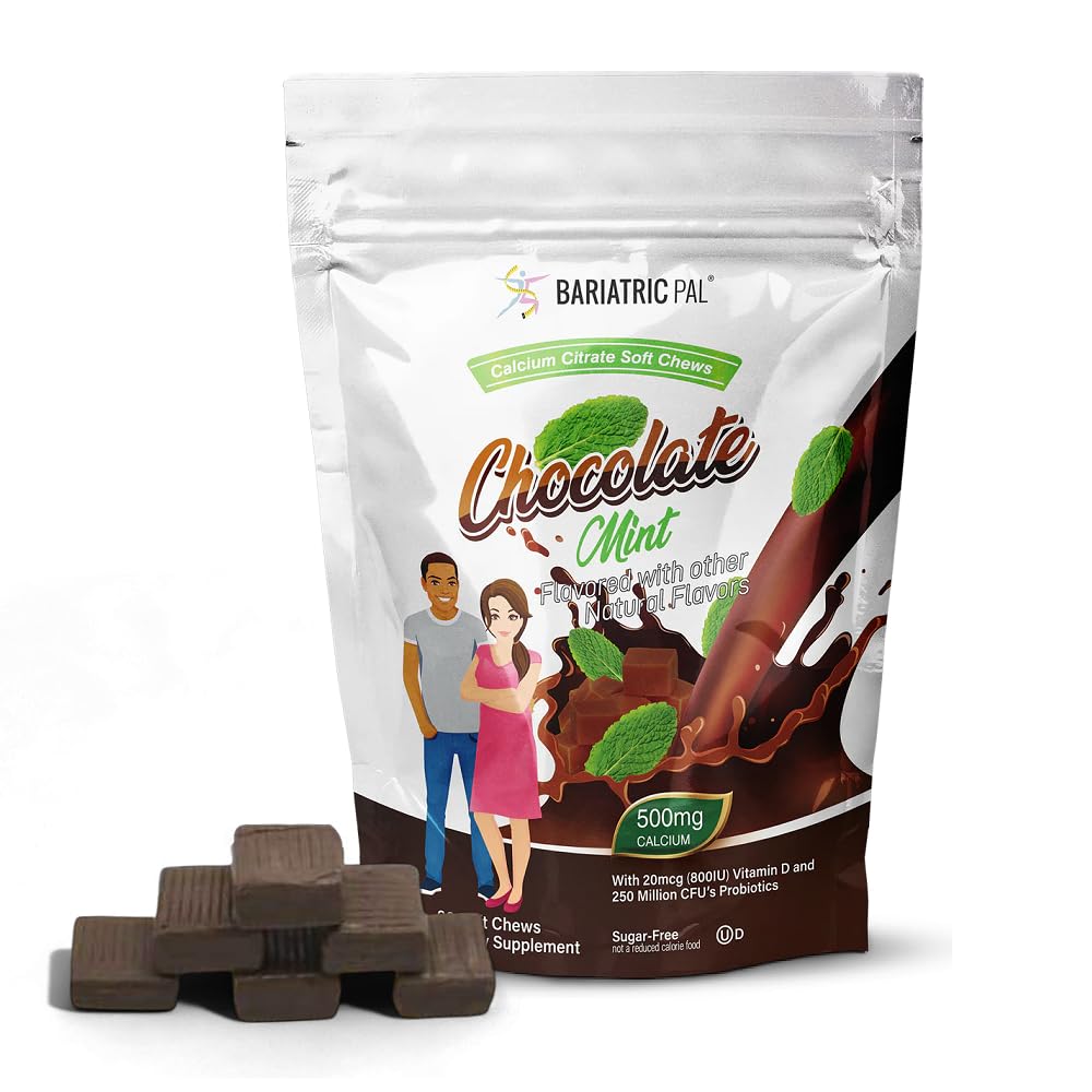 BariatricPal Sugar-Free Calcium Citrate Soft Chews | 500mg with Vitamin D&Probiotics | チョコレートミント | 90カウント(1ヶ月の供給)