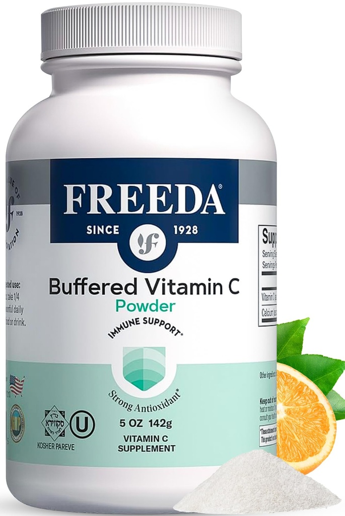 FREEDA 緩衝ビタミン C の粉 (カルシウム アスコルベート) – 非アシディクト, 敏感な個人のための胃フレンドリー ビタミン C – ビーガン, コーシャ, 砂糖のない免疫サポート – 5 oz