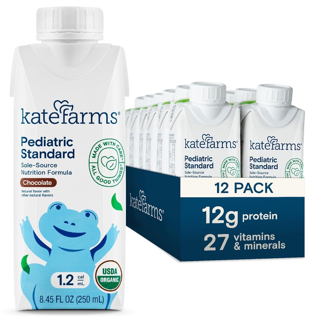 KATE FARMSの有機性小児1.2の高いカロリーのチョコレート栄養シェイク、12g蛋白質、27のビタミンおよび鉱物、食事の取り替え、8.45のoz (12のパック)