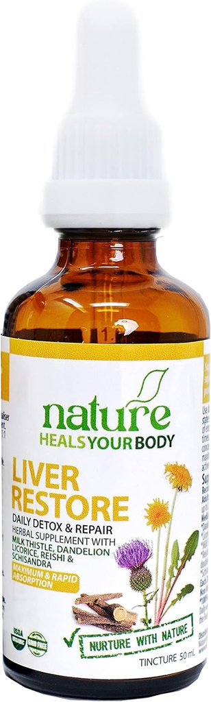 肝臓の復元 - ハーバルチンチ - 肝臓のサポートとデトックス用 - ミルクアザミ | タンポ | リコリス | 霊石 | シュイサンドラ – 有機ハーブ (50 mL パック 1)