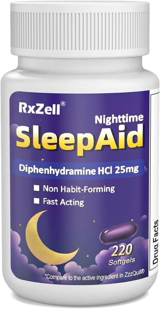 睡眠補助金、Diphenhydramine HCl 25mg、220 Softgels - 落下眠りのより速く、より深い眠り、非習慣形成