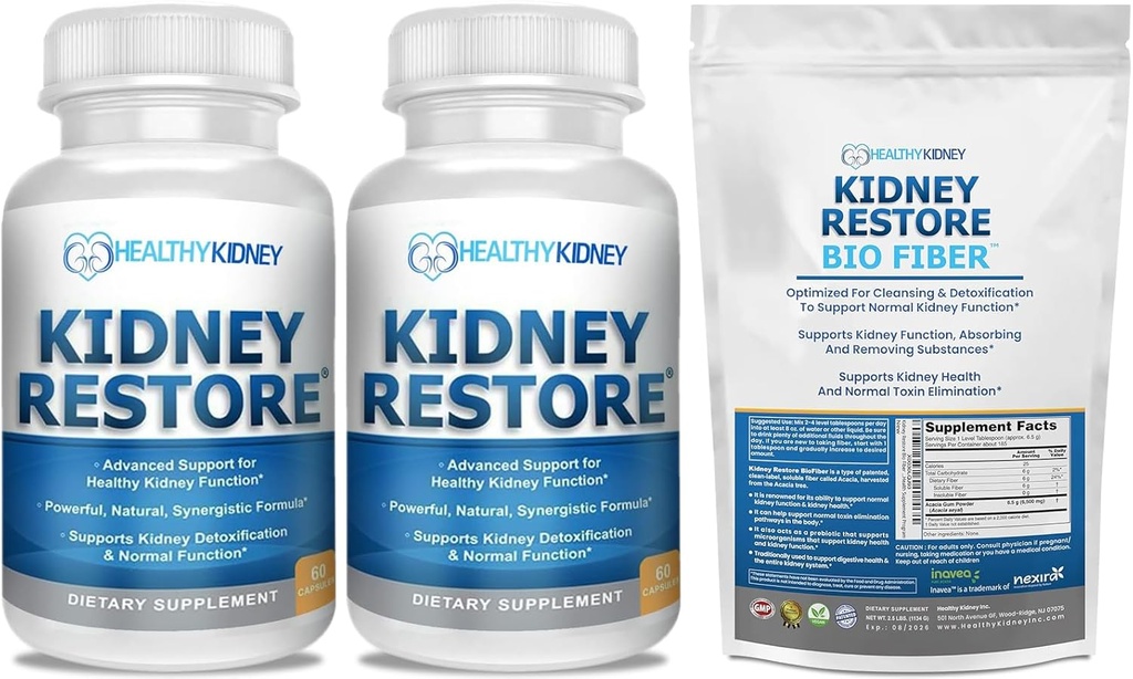 Kidney cleanse と Kidney 健康 サプリメント へ サポート ノーマル Kidney 機能 60 キャップ 2 パック + バイオ ファイバ, Kidney Cleanse Detox & 修理 - 復元 Kidney サポート & Kidney サプリメント 2.5 LBS
