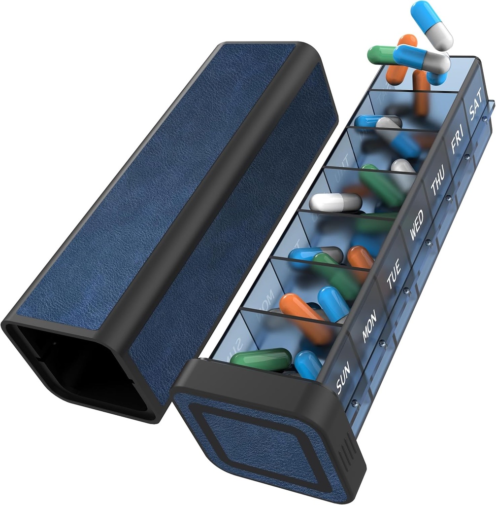 ピルオルガナイザー 1日1回、ピルボックス7日、週刊旅行ピルケース、毎日の大型薬用ホルダー容器、ビタミン、薬、ピル、サプリメント(青)のための毎日のピルボックスディスペンサー