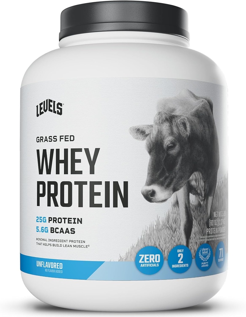 Levels Grass Fed Whey Protein Powder, No Artificials, 25G of Protein, Unflavored, 5LB