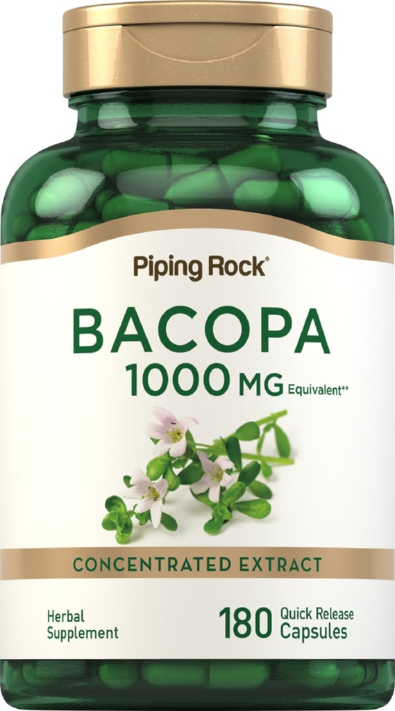 パイピングロックバコパモニーリサプリメント1000mg | 180カプセル | ハーブエキス |非GMO&グルテンフリー
