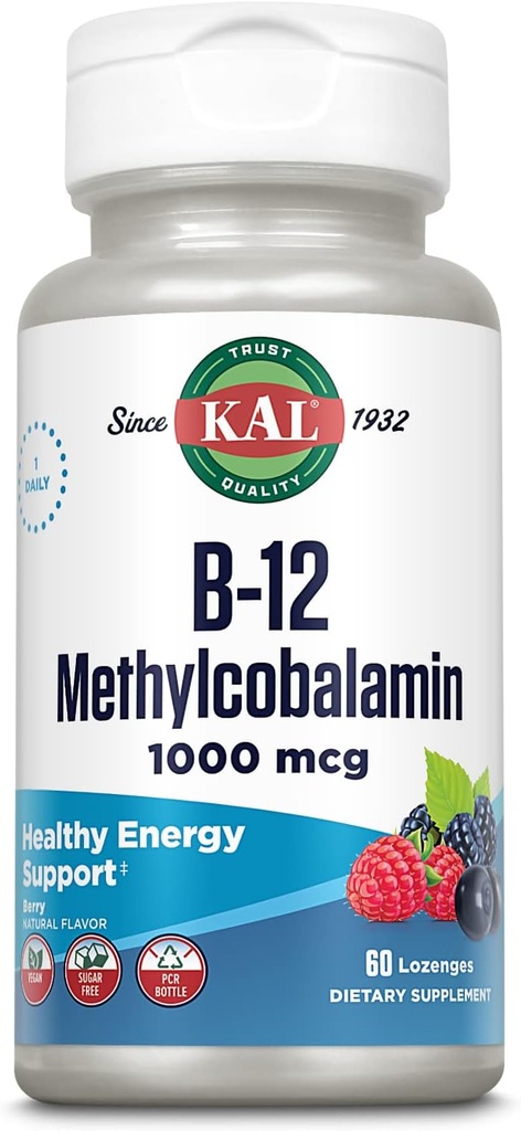 KALのビタミンB-12のMethylcobalaminは1000mcg、健康なエネルギー、Metabolism、Nerve及び赤い血球サポート、*最適吸収、自然な果実味、ビーガン、砂糖は、60のサービング、60のLozengesに与えます