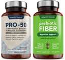 Vitamin Bounty Pro-50 Probiotics & Prebiotic Fiber Bundle: 13 Strains, 50 Billion CFUs, Digestive & Gut Health Support, Delayed Release Capsules - 90 Capsules Total for Men & Women