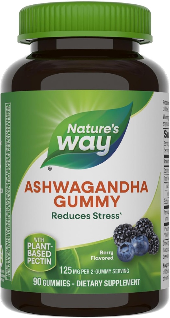 Nature's Way Ashwagandha Gummies、Adaptogenic Herb*、125 mg / 2-gummyサービング、Berry Flavored、90 Gummies(パッケージ5月Vary)