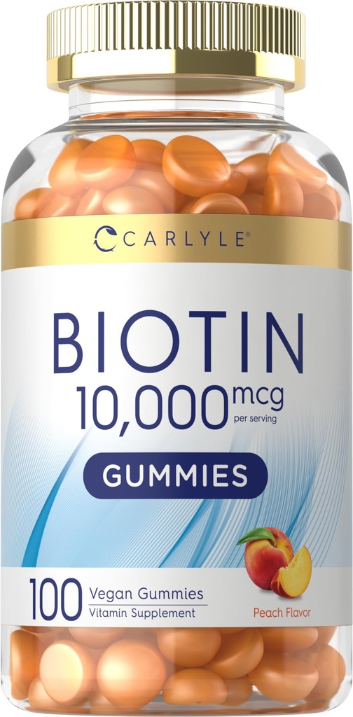 カルライル ビオチン 10000mcg グミー | 100 カウント | ピーチ フレーバー サプリメント | 完全菜食主義者の, 無GMO, グルテンフリー