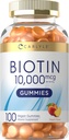 カルライル ビオチン 10000mcg グミー | 100 カウント | ピーチ フレーバー サプリメント | 完全菜食主義者の, 無GMO, グルテンフリー