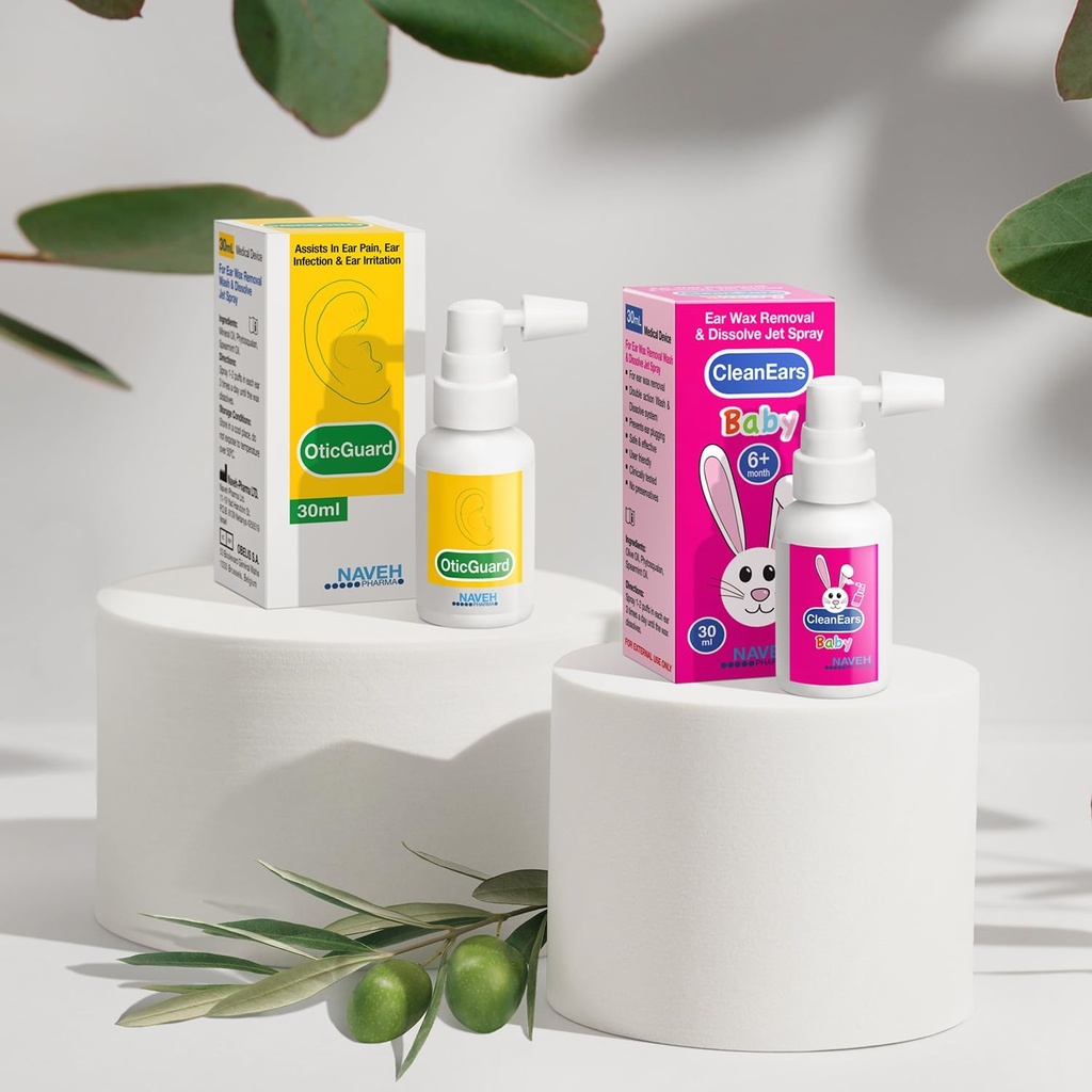 NAVEH PHARMA CleanEars 赤ちゃんの耳ワックス除去スプレー 1 Fl Oz + 1 NAVEH PHARMA Otic Guard 耳の感染症スプレー 1 Fl Oz