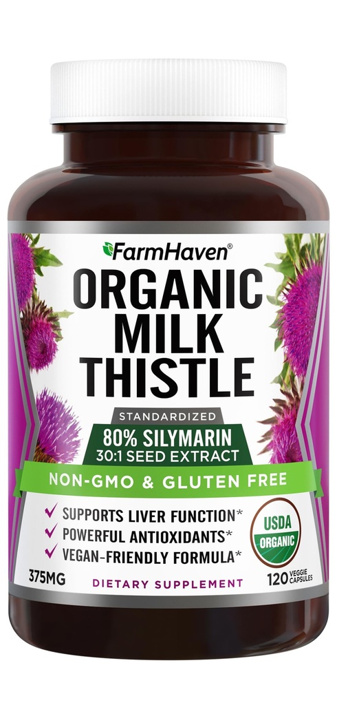 FarmHaven USDA オーガニックミルク カプセル | 30X 濃縮種子エキス & 80% シリマリン 標準化 - 肝臓機能と全体的な健康をサポート | 非GMO | 120 ビーガンカプセル