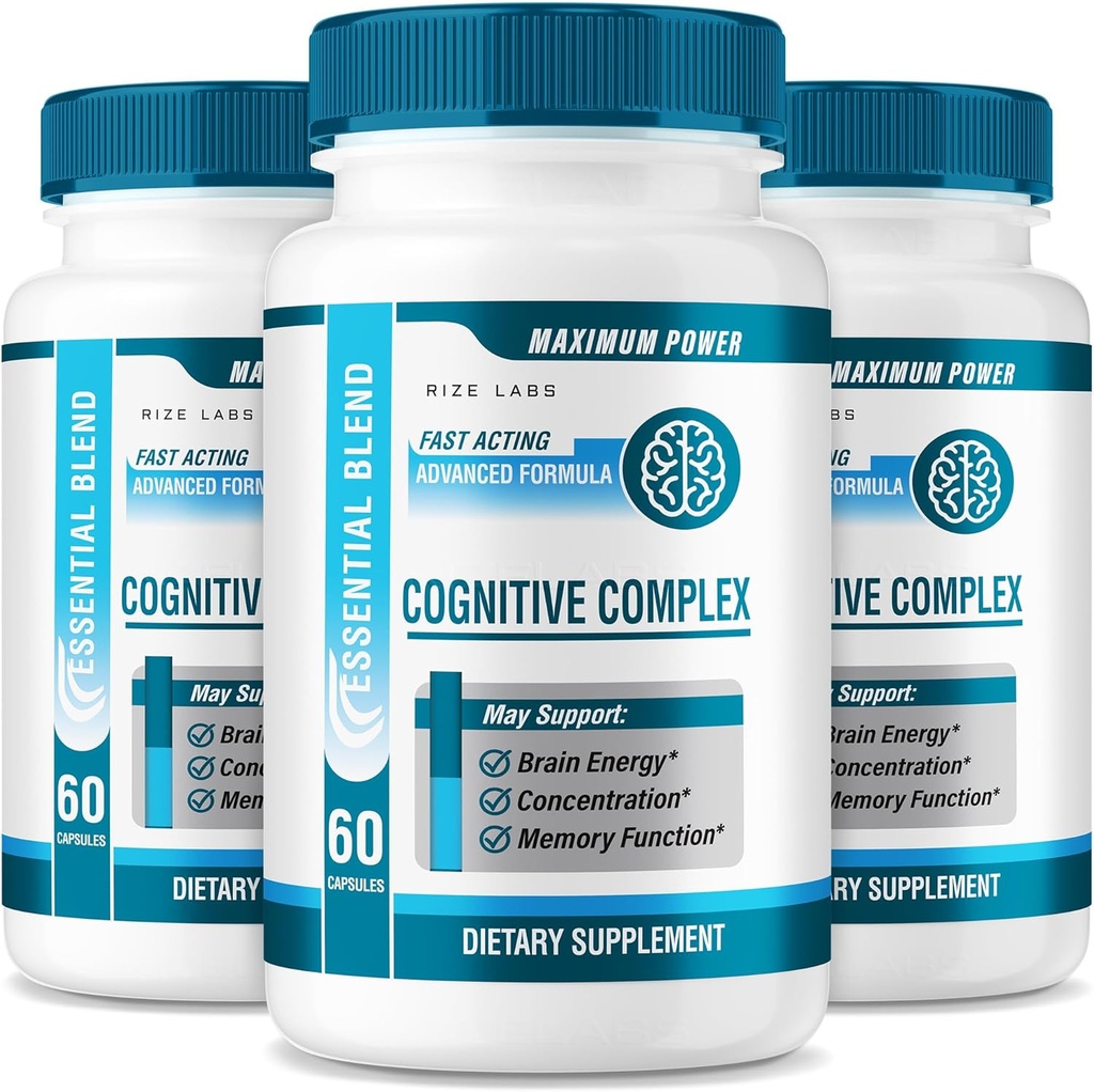 rize labs - Cognitive Complex Capsules – Daily Focus & Clarity Formula with a Balanced Blend for Alertness, Memory Support, and Everyday Wellness | Easy-to-Take Pills for Adults (180 Capsules)