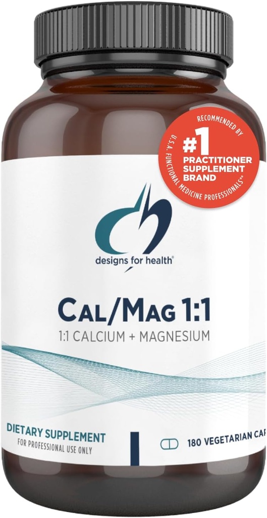 Designs for Health Cal/Mag 1:1-200mg Chelated Magnesium Malate + 200mg Calcium Malate Supplement - Non-GMO, Highly Absorbable Bone Support Nutrients (180 Capsules)