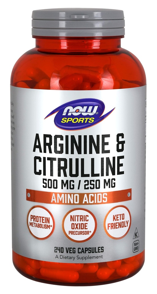 NOWのスポーツの栄養物、アルギニン及びCitrulline 500のmg/250のmgのアミノ酸、240のベジのカプセル