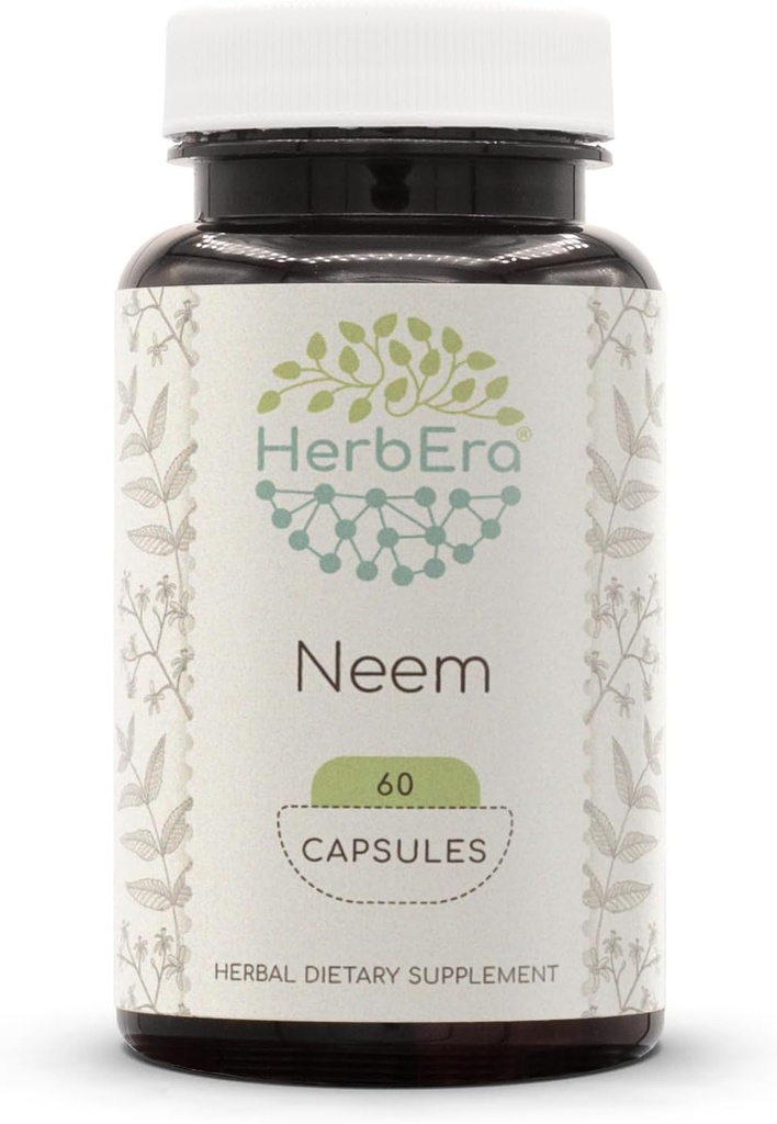 HerbEra Neem 60カプセル、500mg、Neem(Azadirachta Indica)ドライリーフ(60カプセル)