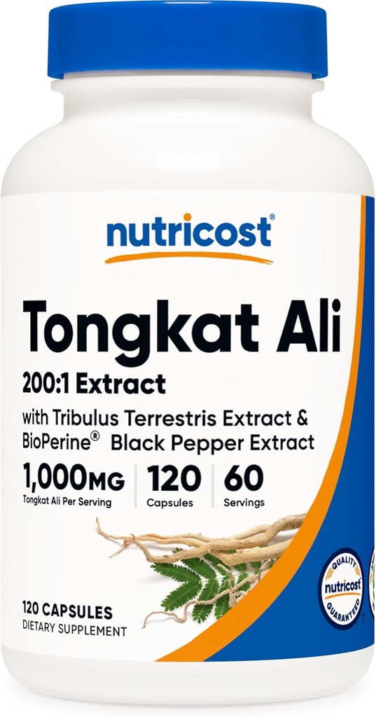Nutricost トンカット アリ 1,000 mg 120 カプセル - Tribulus Terrestris と BioPerine ベジタリアンキャップ、非 GMO、グルテンフリー、強力なエキス