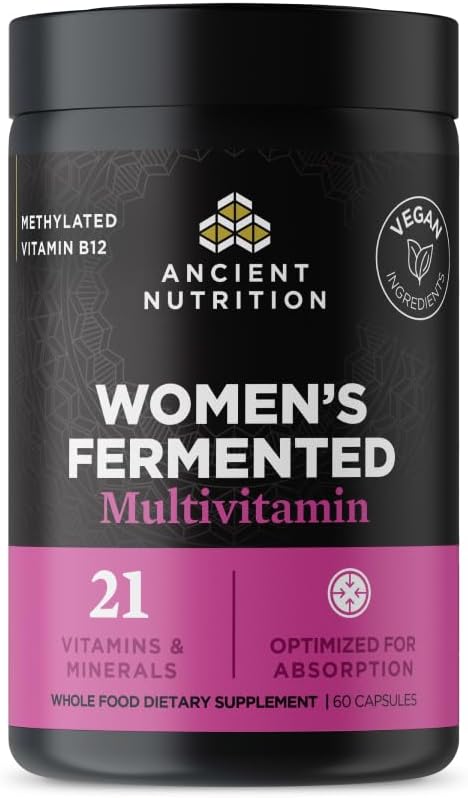 Ancient Nutrition Multivitamin for Women, Women's Fermented Multivitamin with Vitamin C, D, K, Zinc & Magnesium, Immune Support, Vegan, 60 Ct