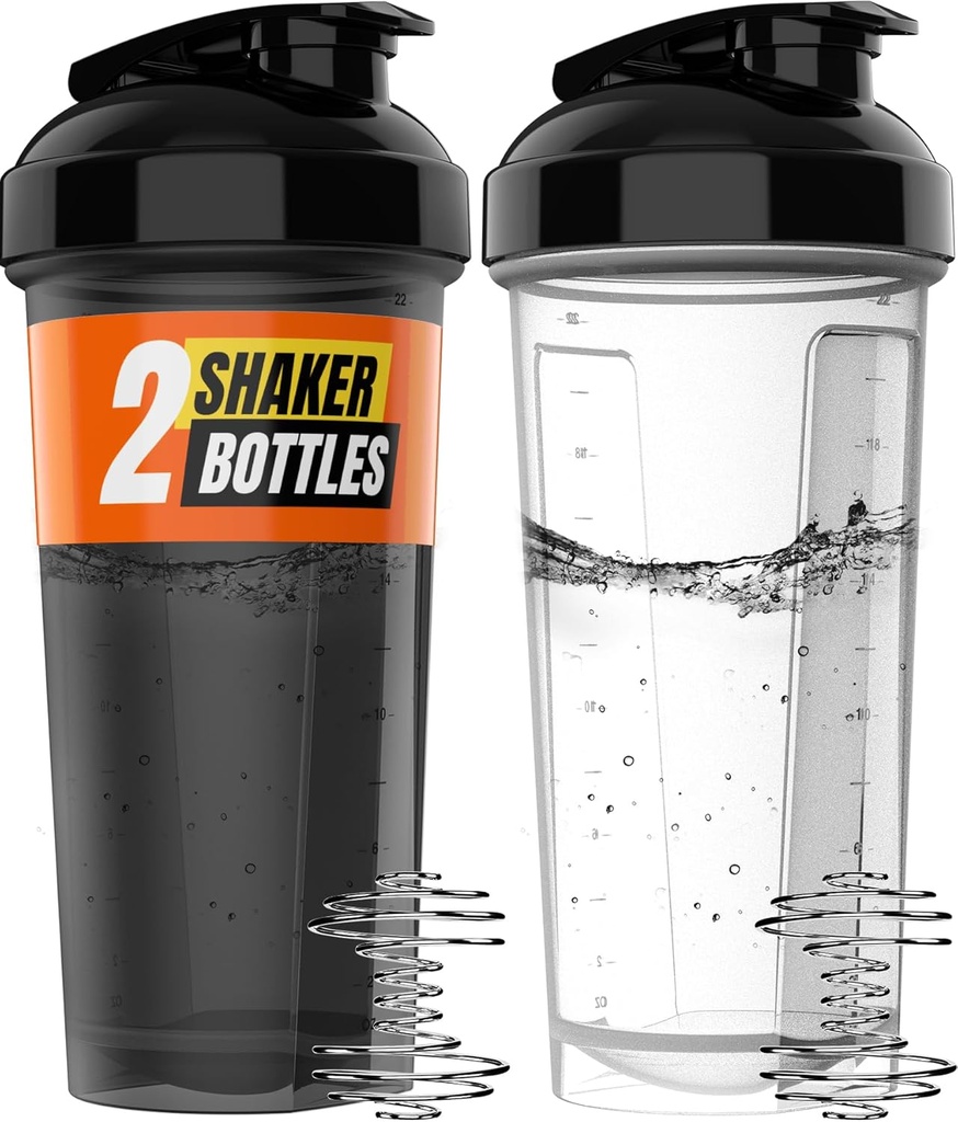WrexX 2パックプロテインシェーカーボトル - 最大28oz、2xシェーカーボール、ポータブルプレワークアウトWheyプロテインシェーカーカッププロテインシェイク、リークプロテインミックス用のプルーフシェーカーボトル