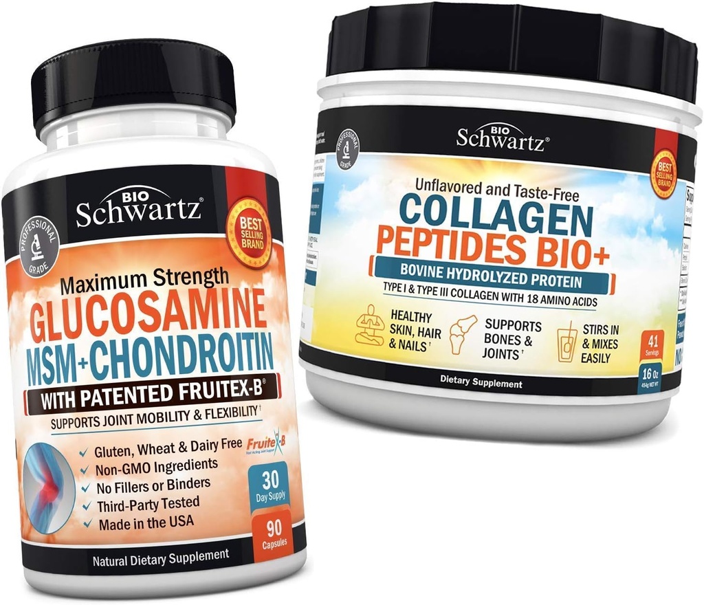 BioSchwartz GlucosamineのコンドロイチンMSM +コラーゲンのペプチッド粉-健康な骨及び接合箇所サポート-柔軟性及びサポート軟骨を促進して下さい