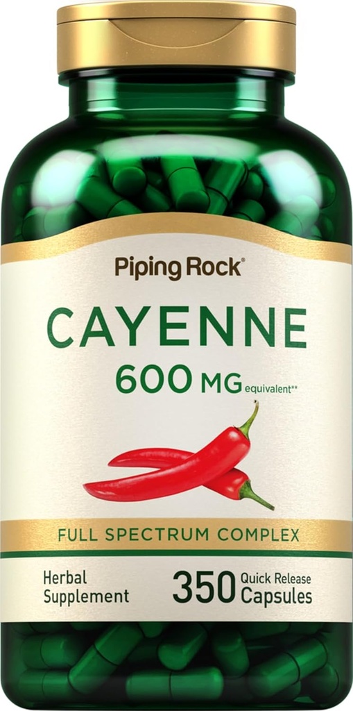 ピッピングロックカイエンペッパーカプセル | 600mg | 350カウント | 濃縮エキスサプリメント | 非GMO、グルテンフリー