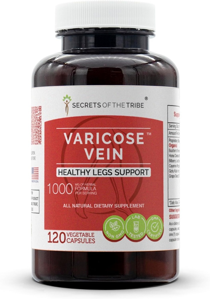 Secrets of the Tribe - Varicose Vein, Healthy Legs Support, Herbal Supplement Blend (120 Capsules)