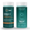 iwi Omega-3スポーツ&ブレインオメガ-3バンドル、30サービング、ビーガン植物ベースの藻オメガ3 EPA + DHA、Krill&フィッシュオイル代替、魚介のAftertasteなし
