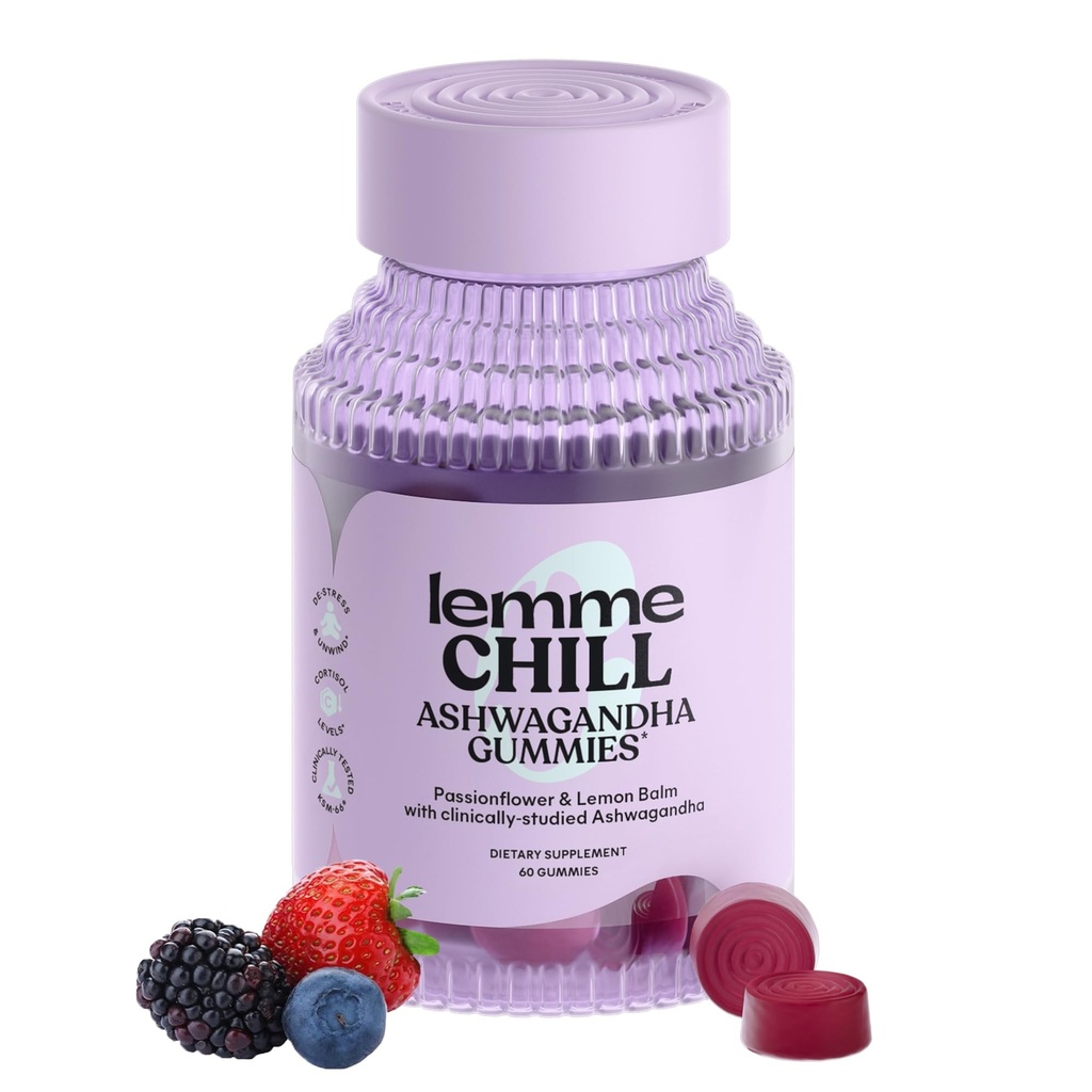 Lemme Chillは、300mg KSM-66 Ashwagandha、Lemon Balm、Passionflower、Gojiとストレスリラクゼーション、ヘルシーコルチゾール&スリープをサポート-グルテンフリー、非GMO、混合ベリー(60カウント)