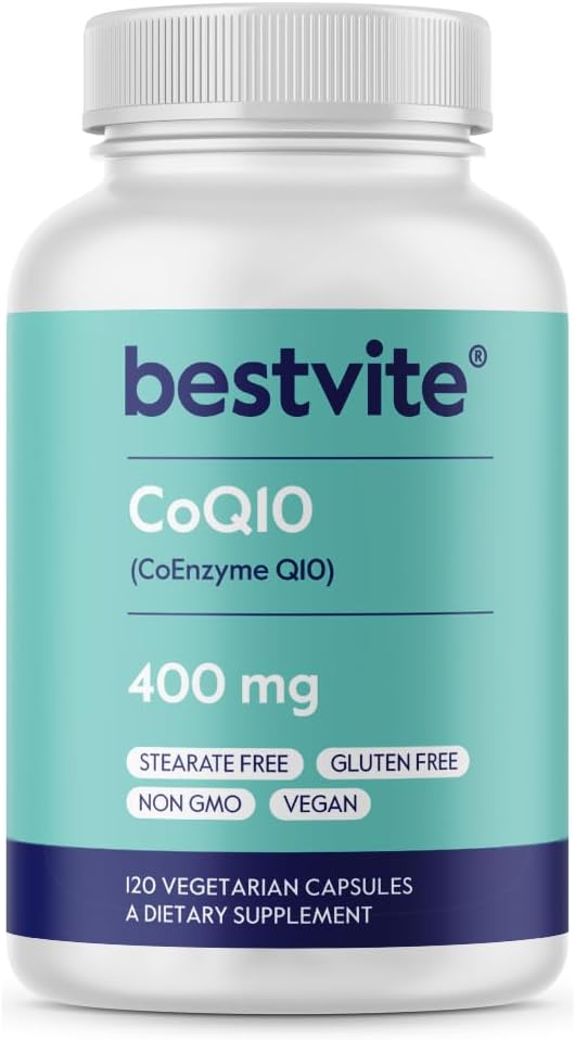 BESTVITE Coenzyme CoQ10 400mg (120 ベジタリアンカプセル) 自然に発酵 - 無菌 - 完全菜食主義者 - グルテンフリーグルテンフリー - GMO