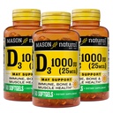 MASON ナチュラル ビタミン D3 25 mcg (1000 IU), Bone & Immune サポート, フィッシュ ライバー オイルから, 60 Softgels (パック 3)
