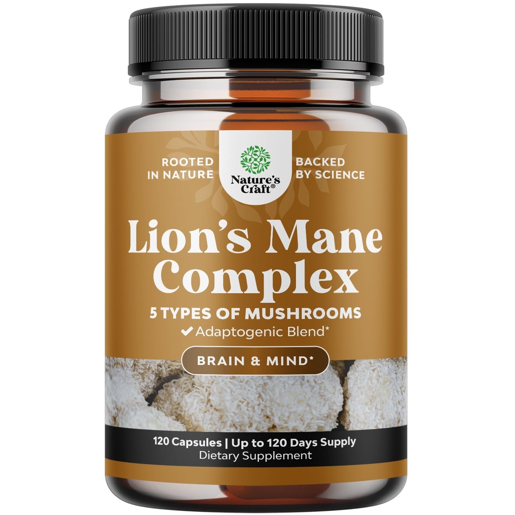 高度なライオンのマネのキノコサプリメント - ライオンズマネサプリメントは、Reishi、Chaga、Maitake、および脳の健康メモリサポート&フォーカスのためのシイタケとカプセル - メンタルクラリティのための向知性 - 120キャップ