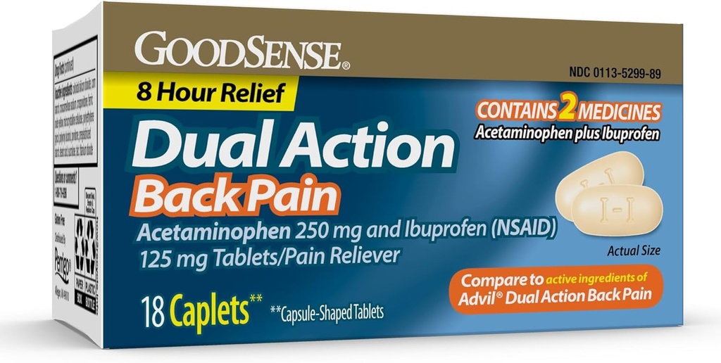 GoodSenseの二重行為のアセトアミノフェンおよびIbuprofen (NSAID)のタブレット、250のmg/125のmgの背部苦痛、18の計算