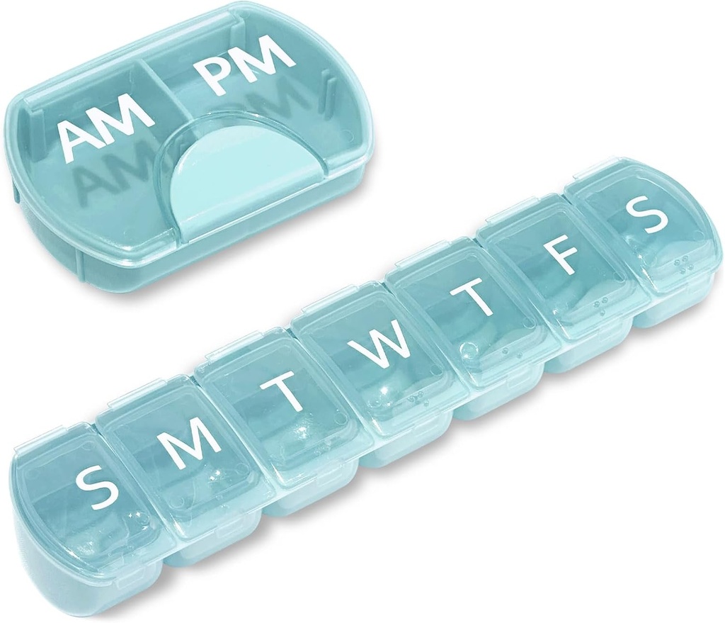 2パック(週1日)、2日(午前/午後)+ 7日ピルオーガナイザー、ビタミンプランナー、大容量ピルボックスセット、薬用/ビタミン/サプリメント、ブルーの旅行ピルケース