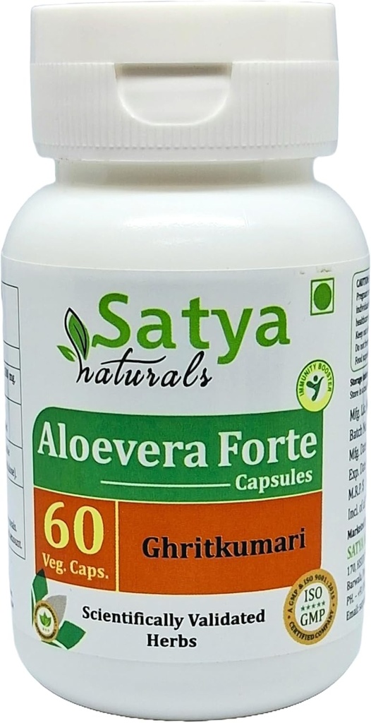 アロエベラ フォルテ カプセル 500 mg. 60 野菜. カプセル | アロエバー (Ghritkumari) 男性と女性のための抽出カプセル | 1 ヶ月の供給 | アーユルヴェーダハーブサプリメント/救済 (1 ボトル 60 カプセル)