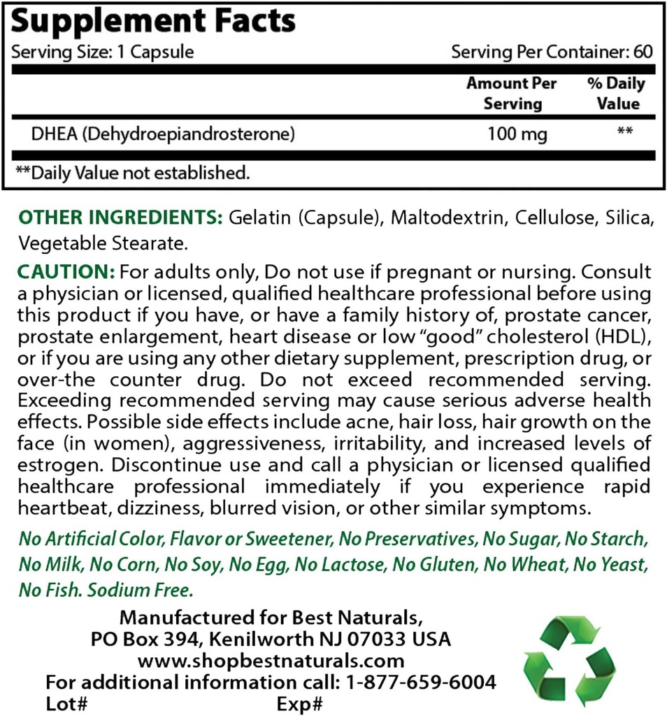 Best Naturals DHEA 100mg & Hyaluronic Acid 200 mg